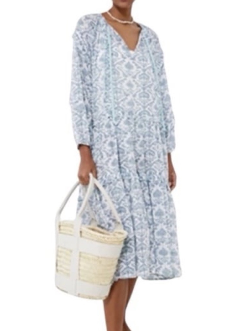 Tuckernuck Women's Blue Cotton Dusty Blue Medallion Ruffle dress/Cover-up, XS